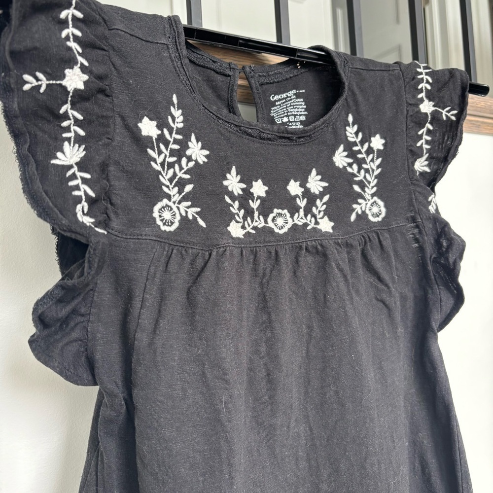 George - Girls Black Dress with White Embroidery, Size 7/8 - Picture 2 of 10